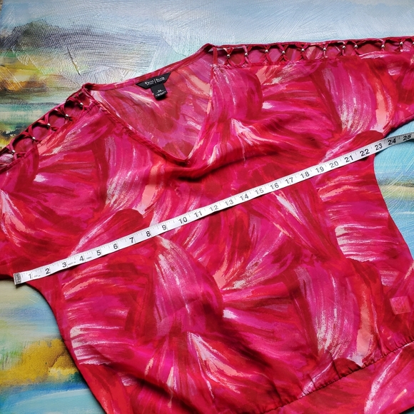 WHBM Sheer Criss Cross Shoulder Cutout Blouse - Picture 8 of 10